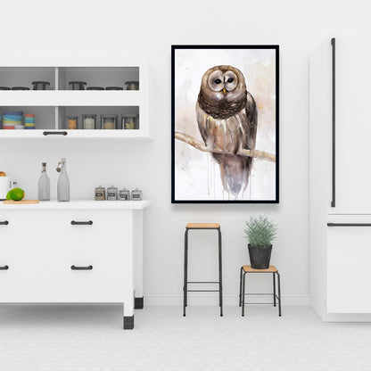 Toile Chouette rayée | Décoration de chambre encadrée avec oiseau brun