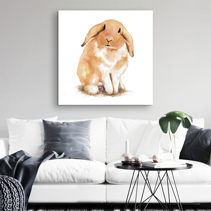 Toile représentant un lapin bélier | Décoration murale animalière orange pour chambre à coucher