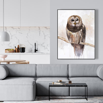 Toile Chouette rayée | Décoration de chambre encadrée avec oiseau brun