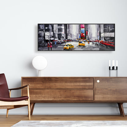 Toile abstraite de rue – Cadre bleu | Décoration murale Taxis jaunes