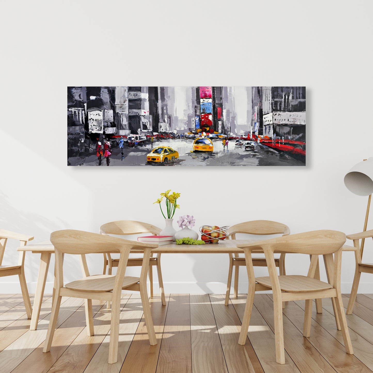 Rue abstraite avec taxis jaunes – Toile bleue pour décoration de chambre