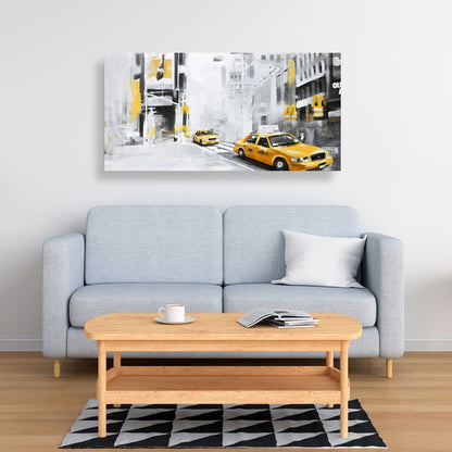 Toile de chambre à coucher Gray Building – Décor de New York avec taxis