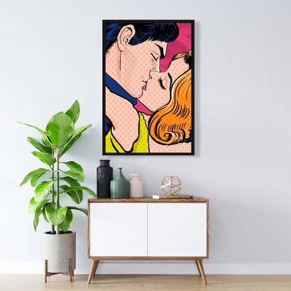 Toile de couple style Pop Art | Figurine de femme encadrée bleue