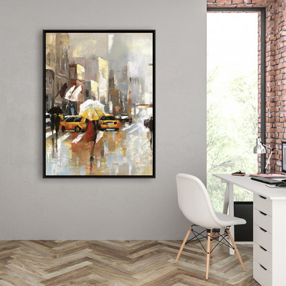 Toile grise contemporaine pour chambre à coucher | Art des personnes avec parapluies