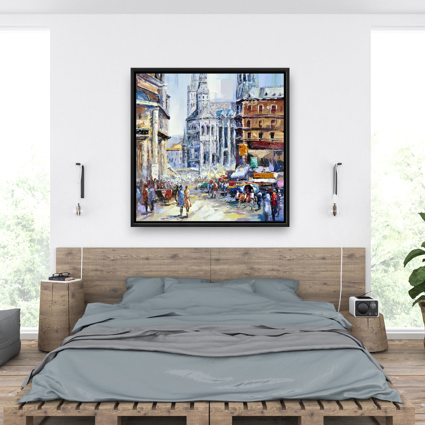 Rue animée par une journée ensoleillée | Décoration de chambre contemporaine sur toile