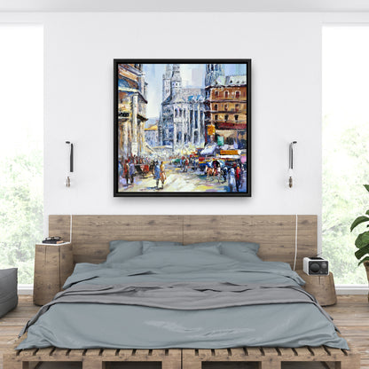 Rue animée par une journée ensoleillée | Décoration de chambre contemporaine sur toile