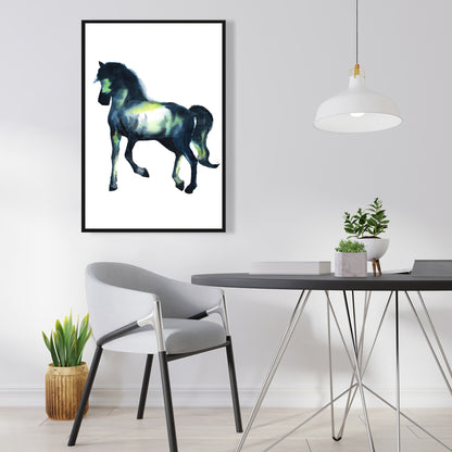Toile encadrée élégante représentant un cheval bleu - Décoration d'intérieur avec animaux de la ferme