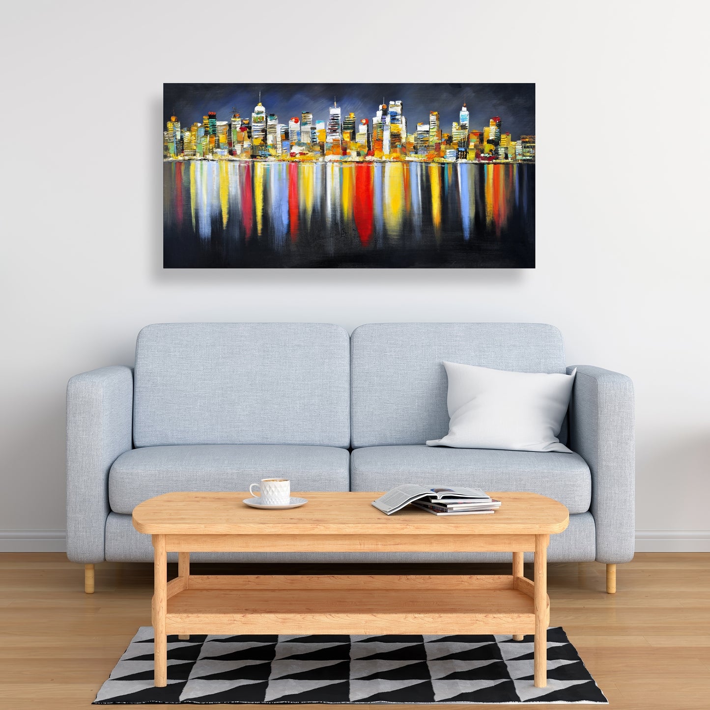 Colorful Night Cityscape Canvas | Contemporary Bedroom Decor