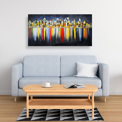Colorful Night Cityscape Canvas | Contemporary Bedroom Decor