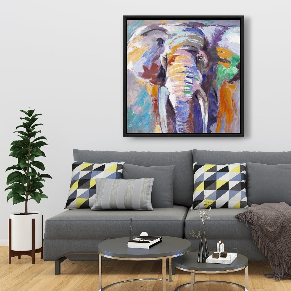 Éléphant aux couleurs pastel | Toile décorative violette pour chambre à coucher