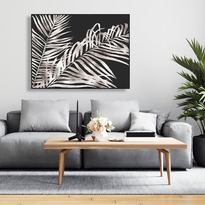 Toile botanique grise à feuilles tropicales dorées | Décoration de chambre