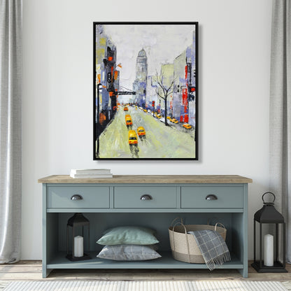 Toile Gray Street - Accents jaunes et rouges | Décoration contemporaine