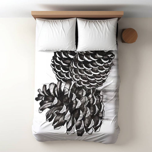 Rustic Gray Duvet Cover | Three Pine Cones Still Life Decor