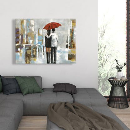 Couple Walking Under Umbrella | Abstract Canvas Home Decor