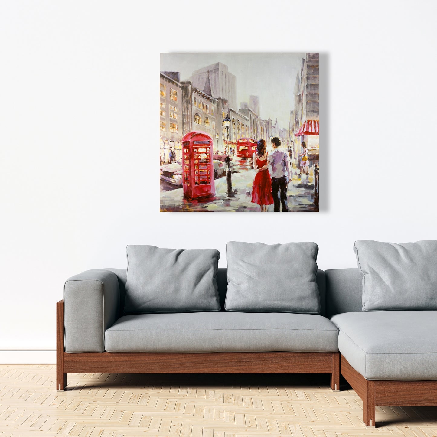 Couple marchant sur toile rouge | Décoration murale contemporaine pour chambre à coucher