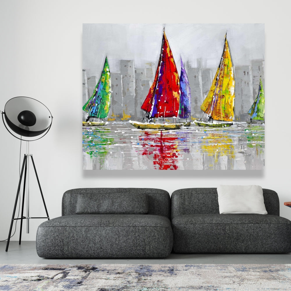 Sailboats in the Wind Canvas - Contemporary Bedroom Wall Art