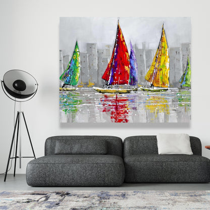 Sailboats in the Wind Canvas - Contemporary Bedroom Wall Art