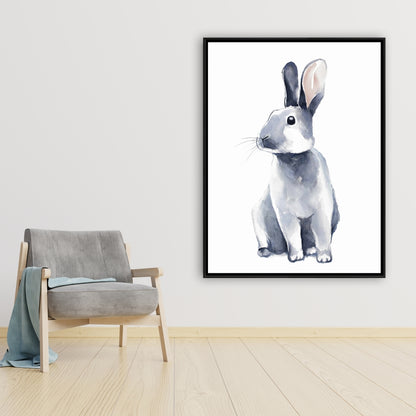 Toile encadrée « Lapin curieux gris » | Décoration de chambre scandinave