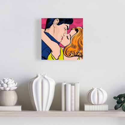 Toile rétro bleue style Pop Art pour couple | Décoration d'intérieur pour femme