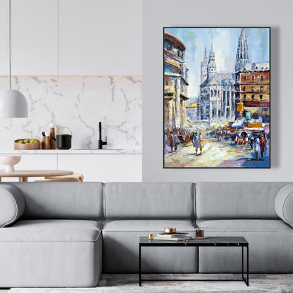 Rue animée par une journée ensoleillée | Décoration de chambre contemporaine sur toile