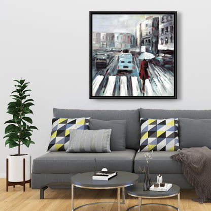 Passage piéton abstrait - Toile encadrée bleue pour décoration d'intérieur