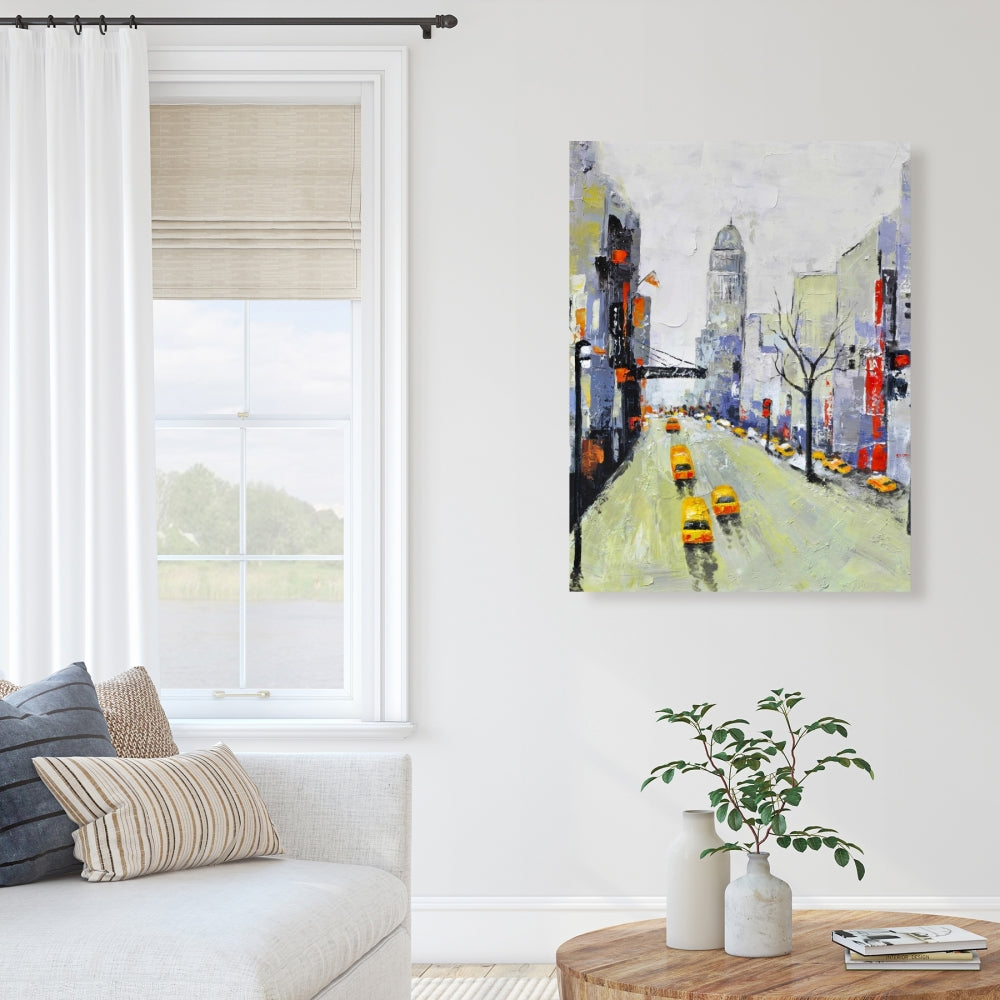 Gray Street Canvas | Yellow & Red Accents | Cities Blue Decor