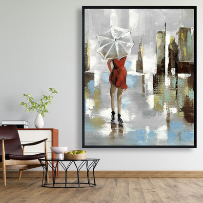 Red Dress Woman Framed Canvas | Contemporary Bedroom Decor