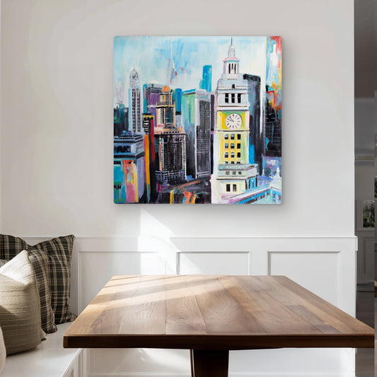 Colorful Cityscape of Manhattan - Metal Print for Bedroom Decor