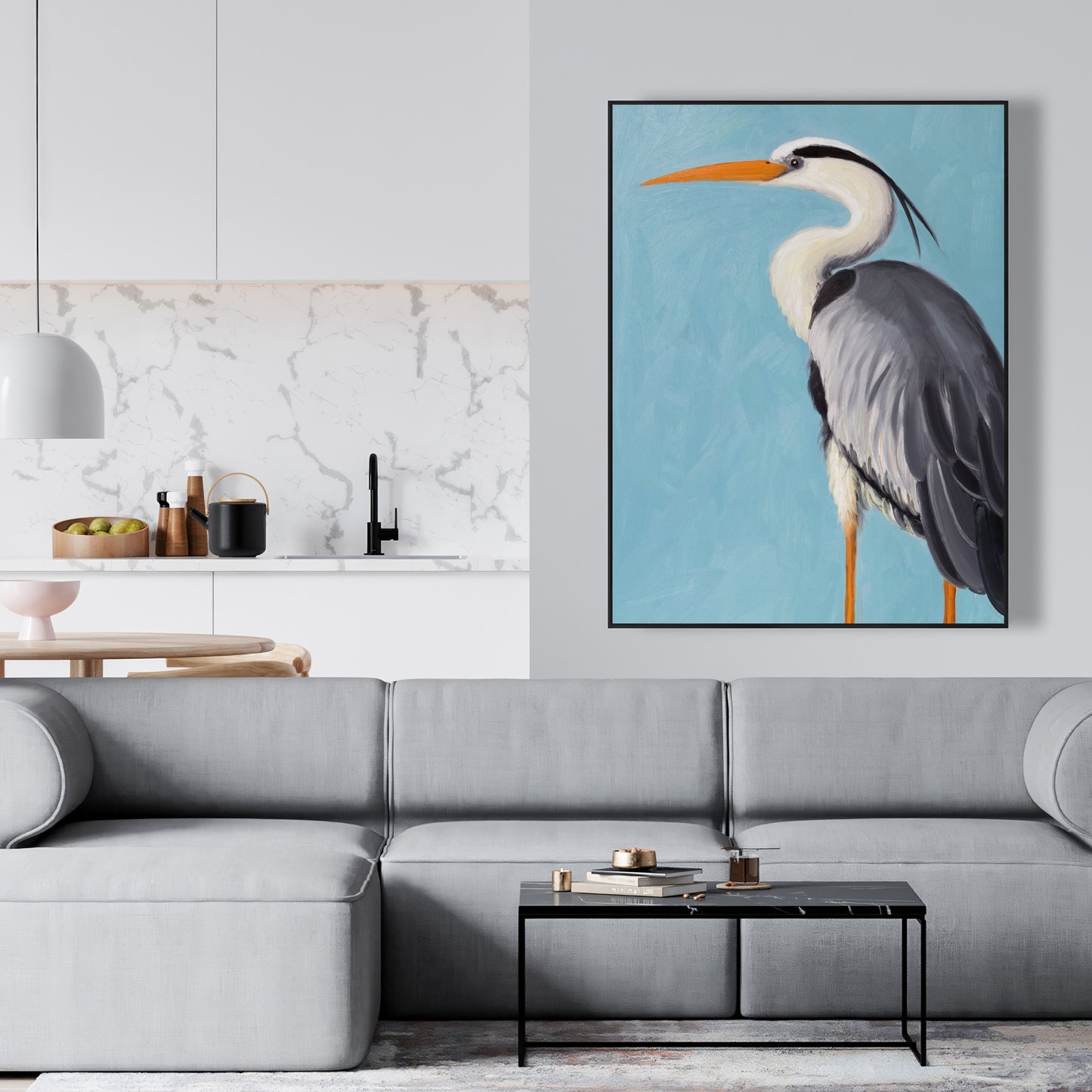 Toile encadrée « Heron gris marin » pour chambre à coucher | Décoration d'intérieur