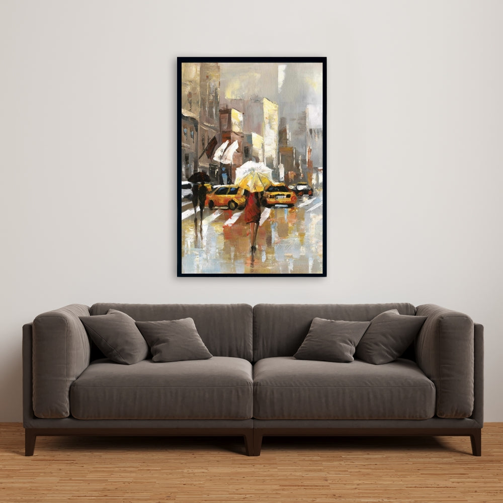 Toile grise contemporaine pour chambre à coucher | Art des personnes avec parapluies