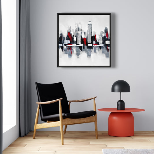 Toile Paysage urbain gris et rouge | Décoration murale urbaine