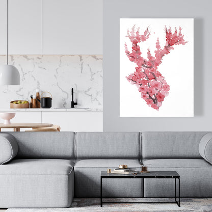 Toile Cerf avec fleurs de cerisier – Décoration d'intérieur rose asiatique