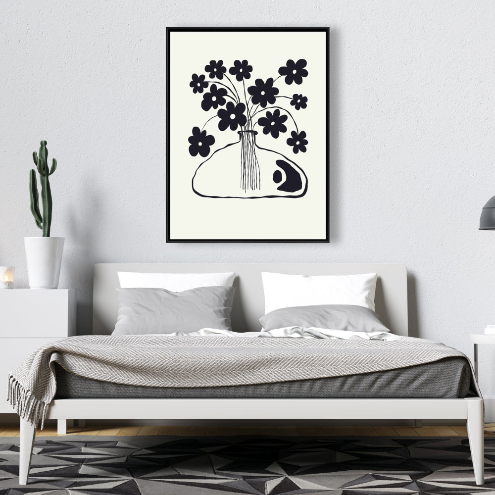 Black Abstract Flower Pot Canvas | Framed Wall Art Decor