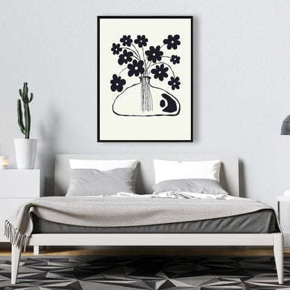 Black Abstract Flower Pot Canvas | Framed Wall Art Decor