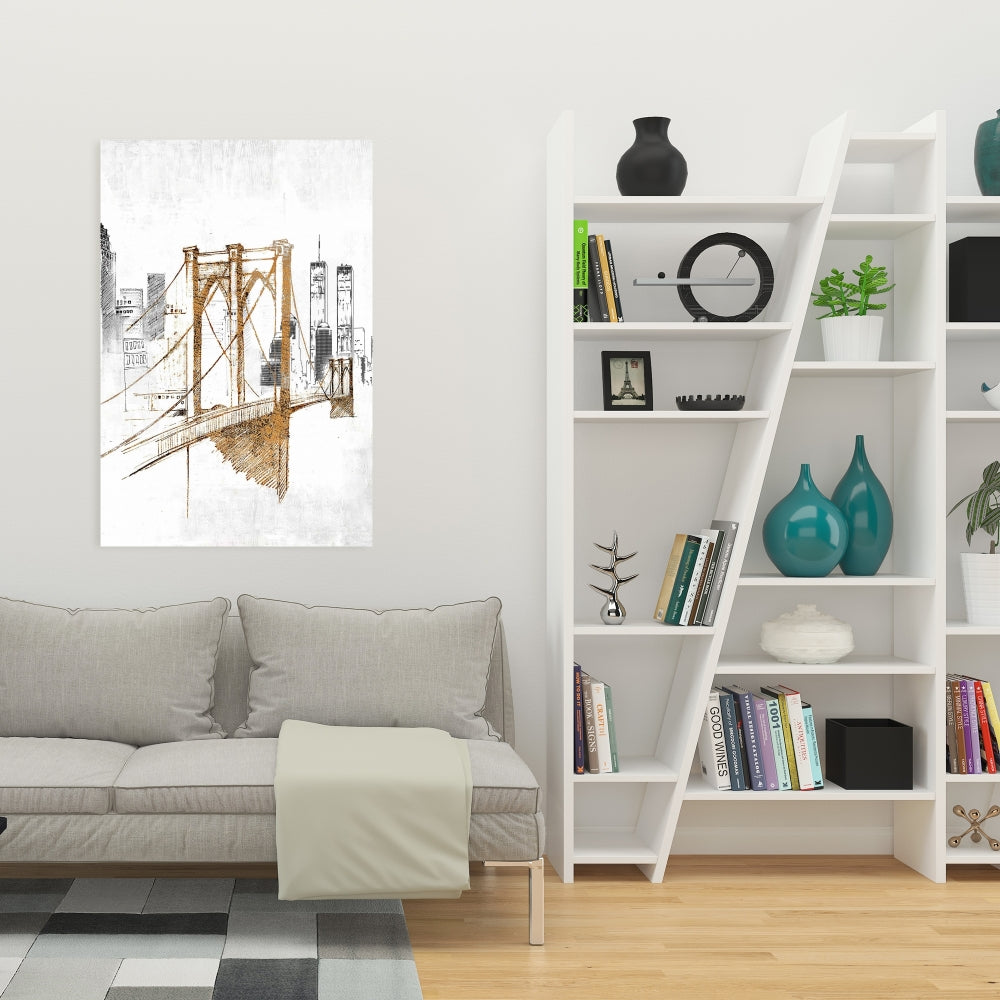 Toile de chambre à coucher avec croquis flous du pont de Brooklyn | Décoration d'intérieur