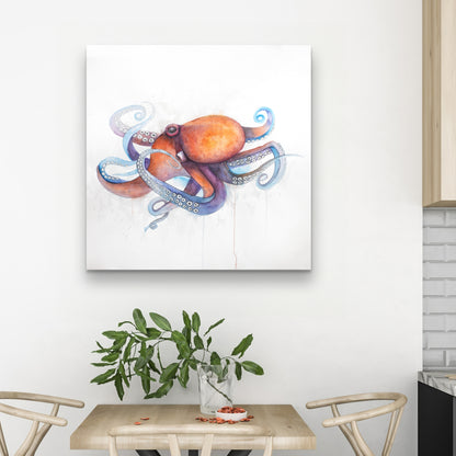 Toile colorée de profil de pieuvre | Décoration de chambre - Illustration