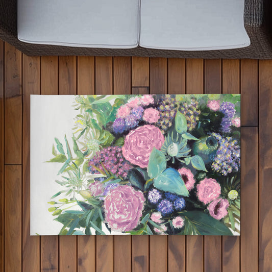 Melody of Fuchsia Flowers Outdoor Area Rug | Bedroom Leaves Decor