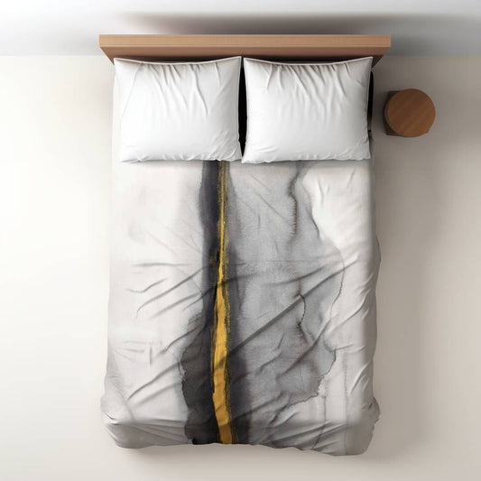 Gold Stripe Abstract Duvet Cover - White Bedroom Decor