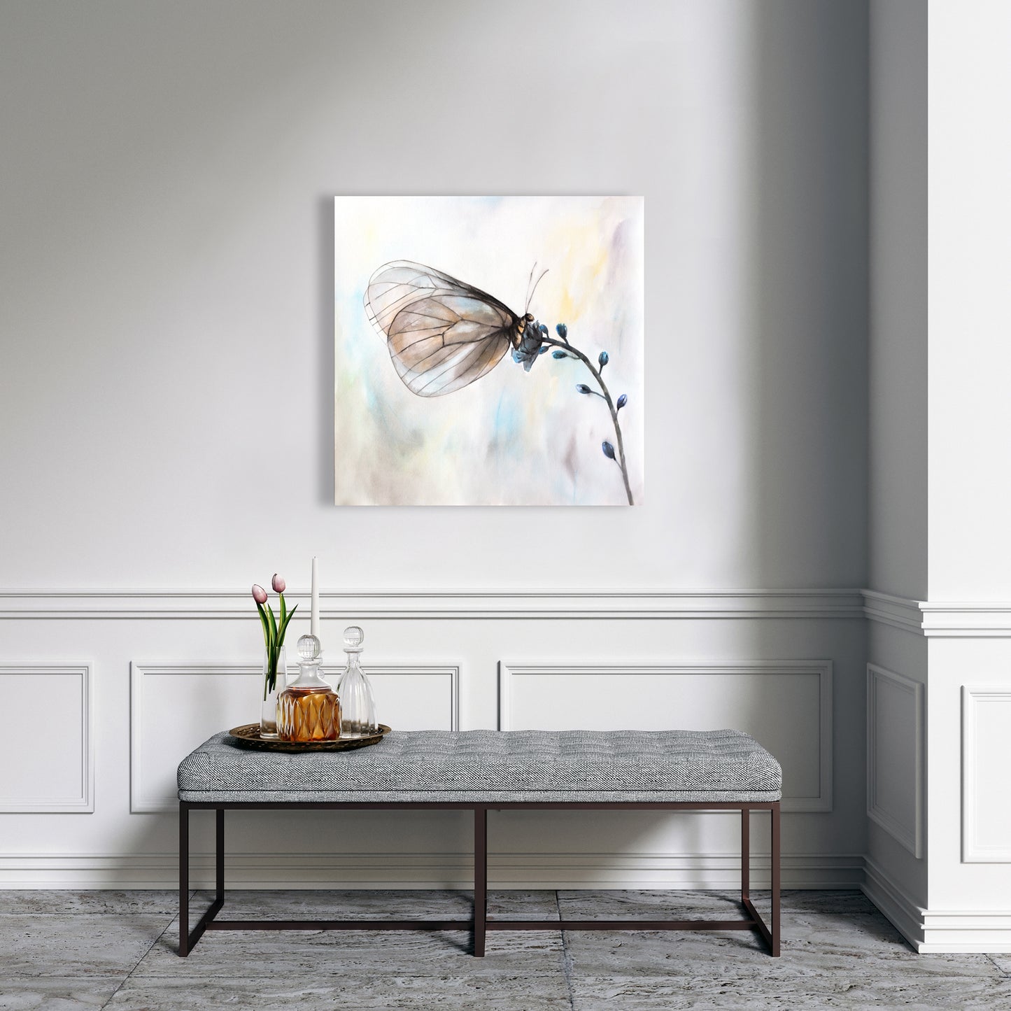 Butterfly on Blue Flowers Canvas - Bedroom Home Decor