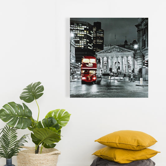 Toile de chambre à coucher « Bâtiment gris » | Panthéon en niveaux de gris, décor de bus rouge