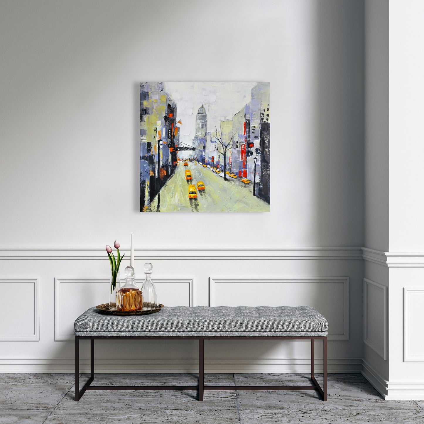 Gray Street Canvas | Yellow & Red Accents | Cities Blue Decor
