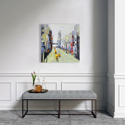 Gray Street Canvas | Yellow & Red Accents | Cities Blue Decor