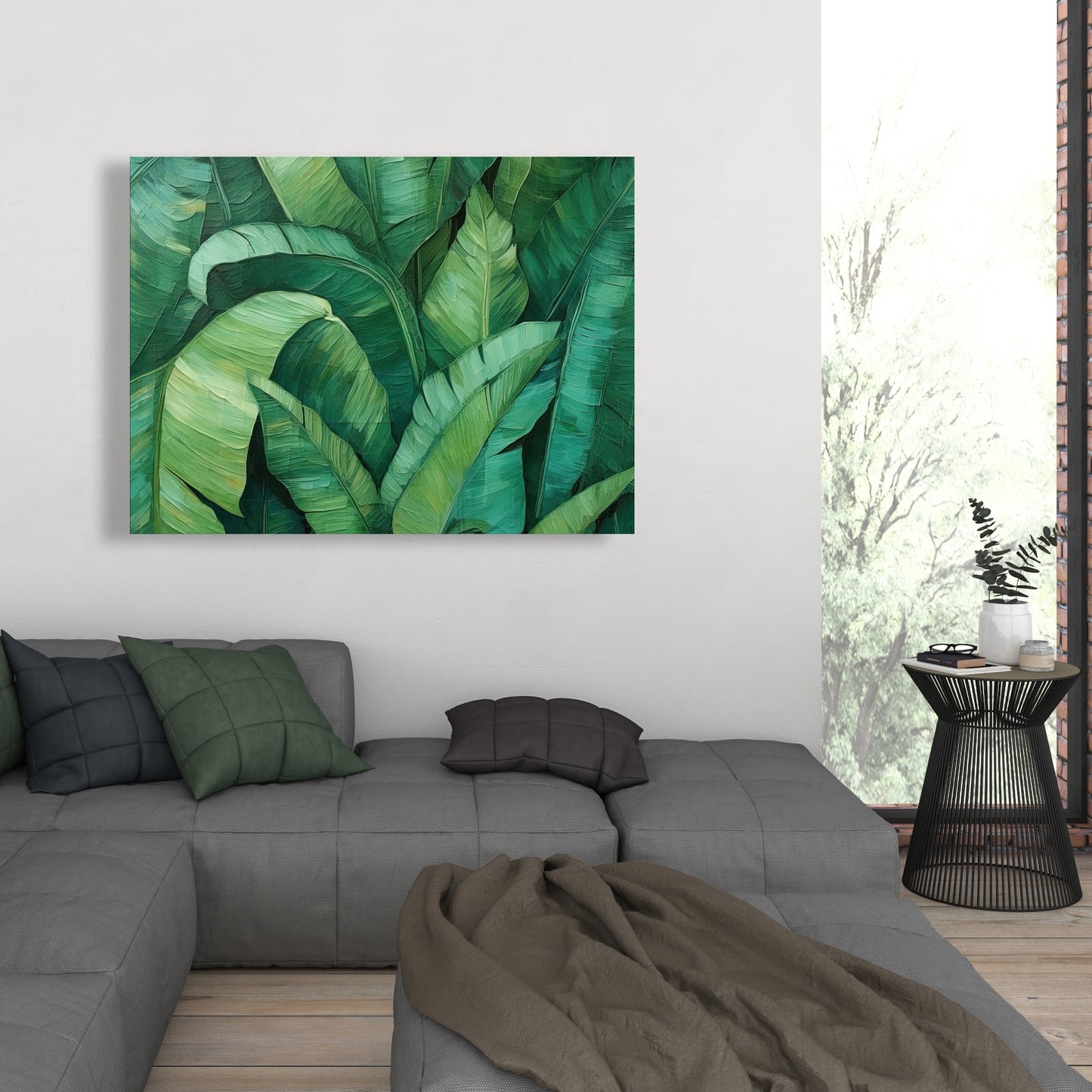 Toile verte à feuilles denses | Décoration murale pour chambre