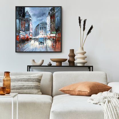 Ville abstraite rouge et bleue – Toile encadrée | Décoration d'intérieur