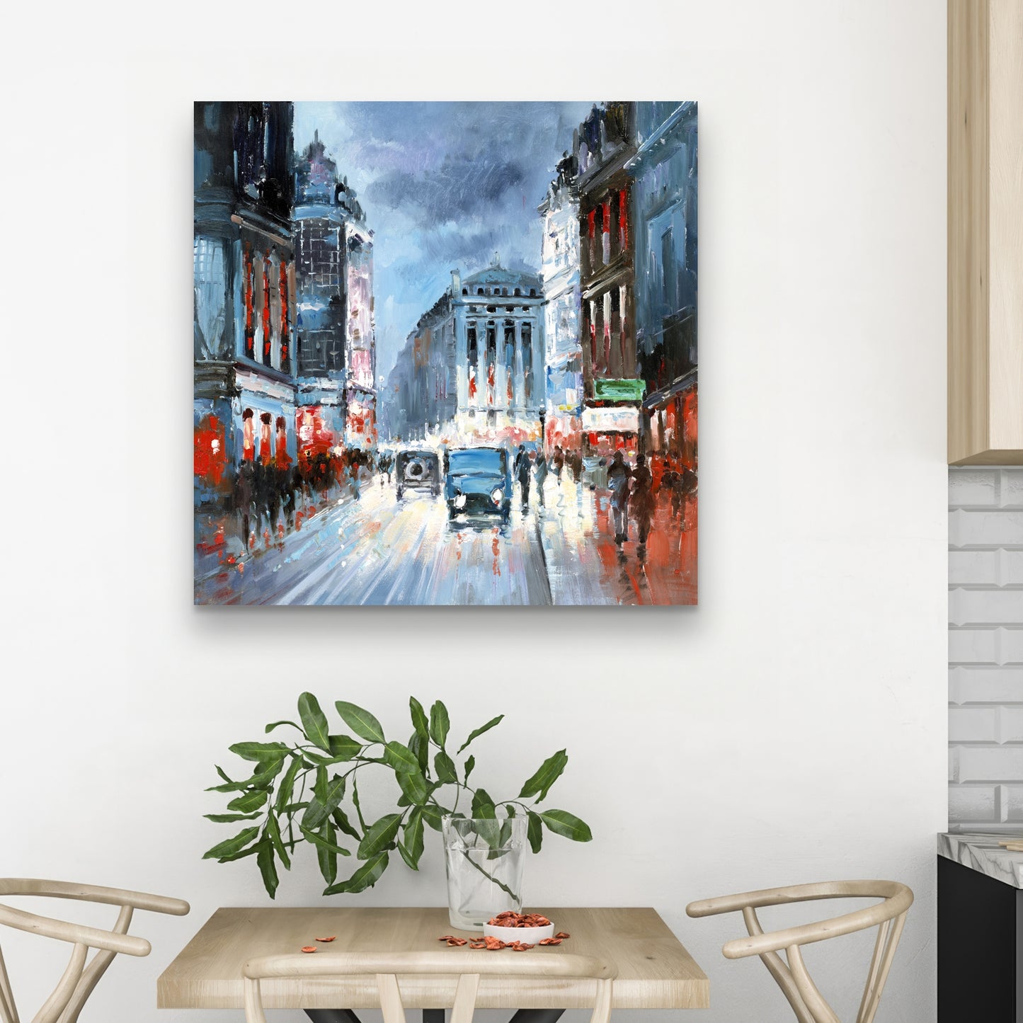 Abstract Red & Blue City Canvas | Bedroom Wall Art Decor