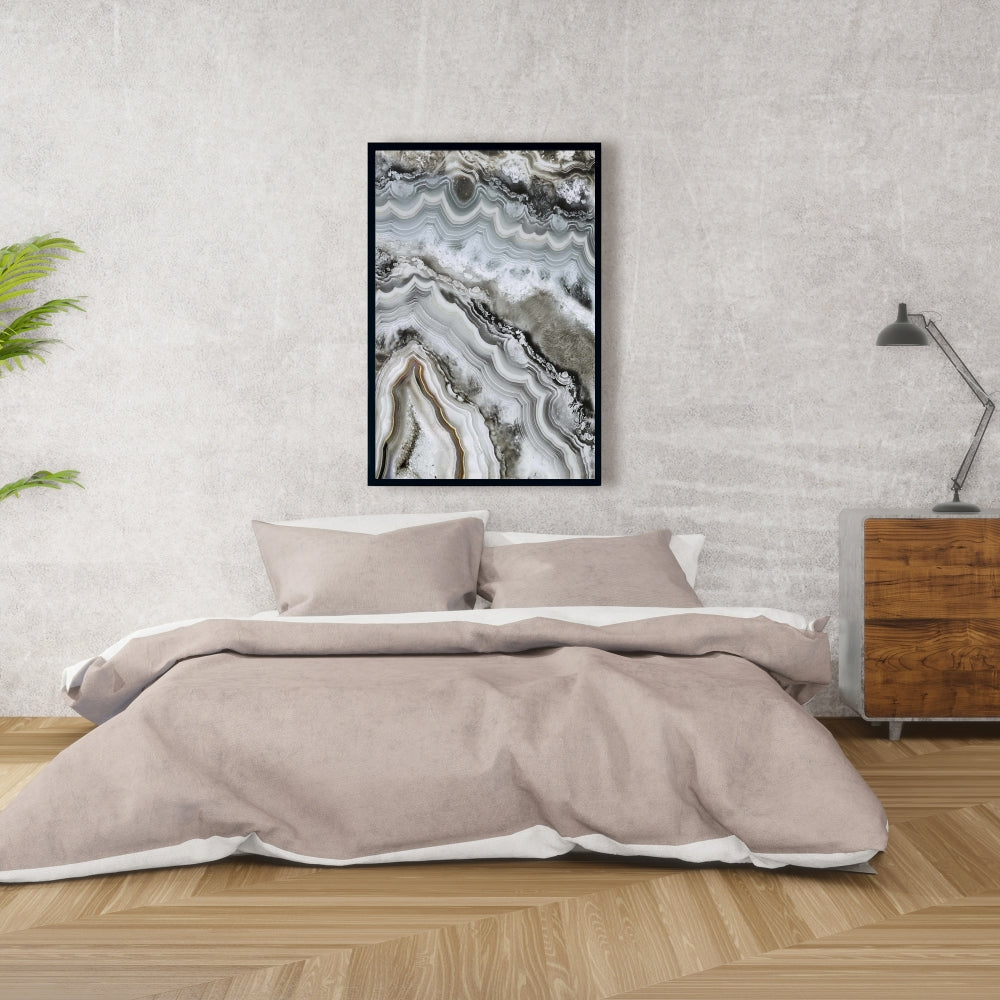 White Abstract Geode Framed Canvas - Hyperrealist Home Decor
