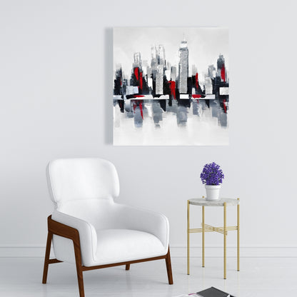 Gray and Red Cityscape Canvas | Industrial Gray Home Decor