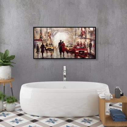 Toile « Rue animée de Paris » | Décoration d'intérieur avec cadre rouge