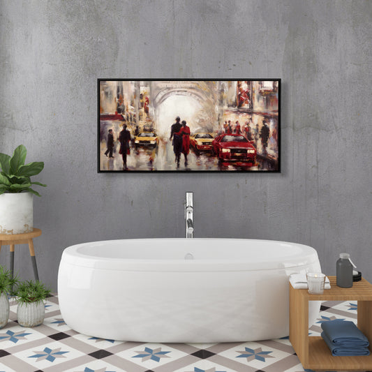Toile « Rue animée de Paris » | Décoration d'intérieur avec cadre rouge