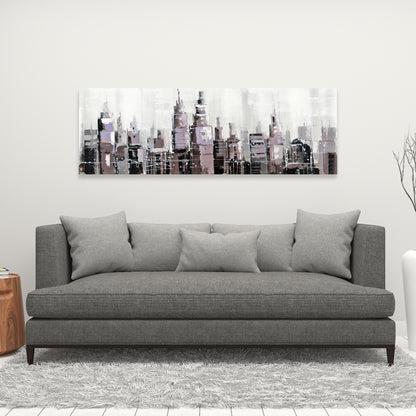 Toile abstraite représentant un paysage urbain en niveaux de gris – Décoration murale blanche pour chambre à coucher
